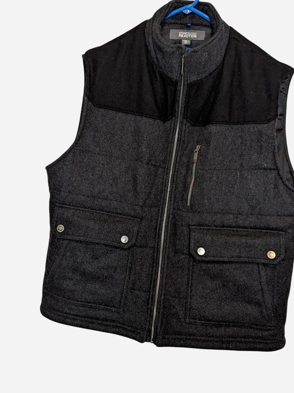 Kenneth Cole Reaction Charcoal Wool Blend Quilted Utility Puffer Vest Men's XL